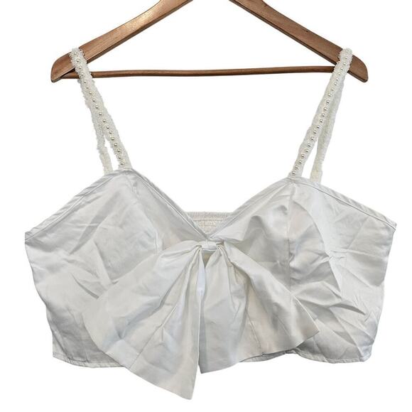 Bow Crop Top Cami Women 2X White Lace Beaded Straps Bralette Coquette Girly Boho - Picture 1 of 8
